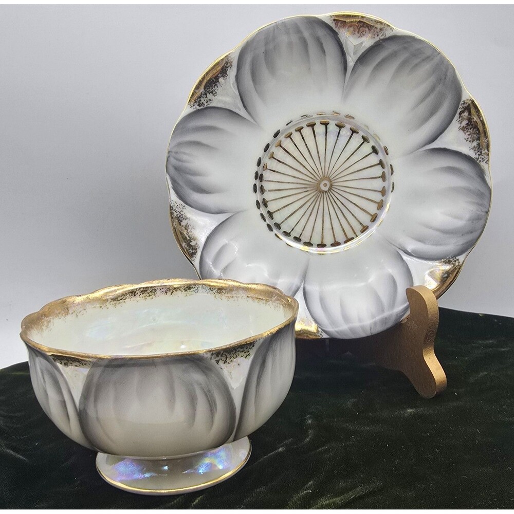 Ucagco Vintage Lusterware Gold Trimmed September Chawan Tea Cup & Saucer Japan